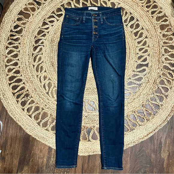 Madewell 9" High Rise Skinny Jeans Women's 27 Button Fly Dark Wash - Picture 2 of 5